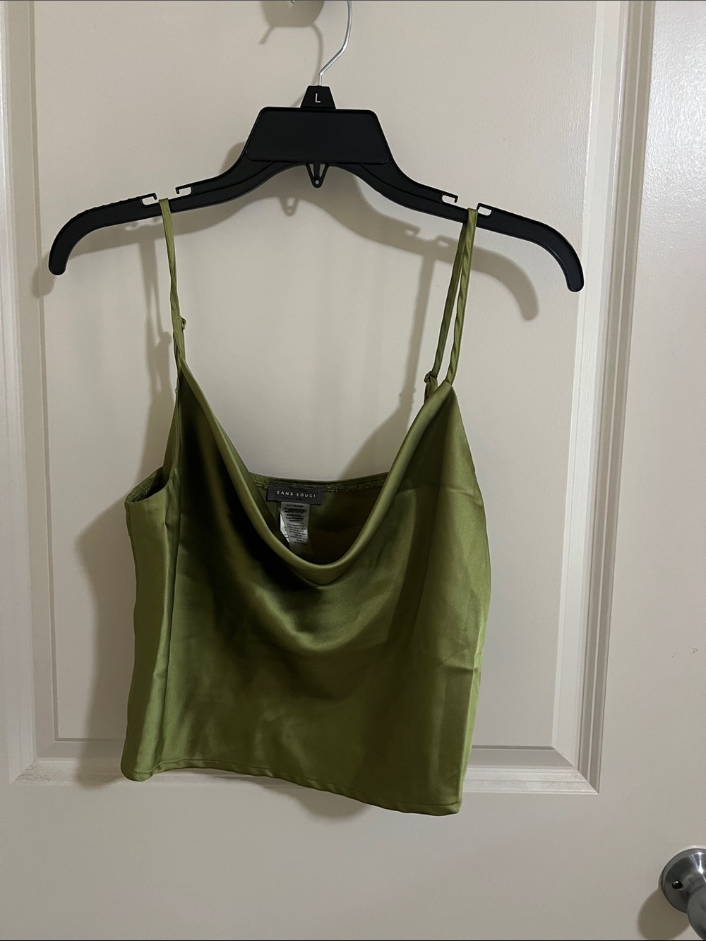 Sans Souci Olive Green Satin Cowl Neck Camisole
